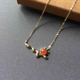 冰种红翡锁骨链18k黄金镶嵌