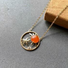 冰种红翡锁骨链18k黄金钻石镶嵌