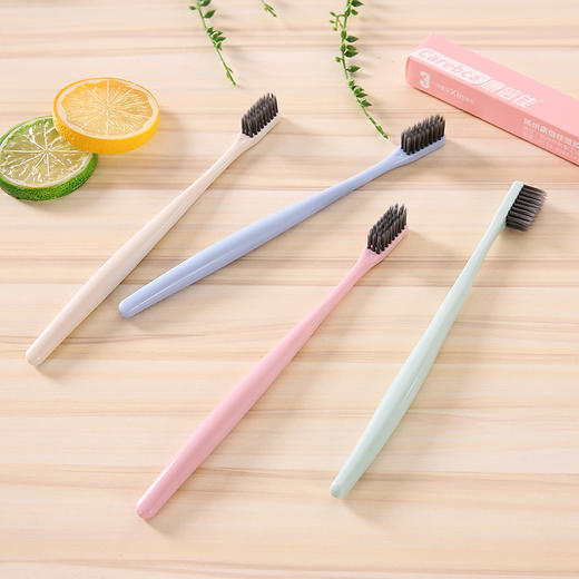 细毛清光牙缝残留日系小头竹炭软毛牙刷4支装混色竹炭超细刷毛抗菌去