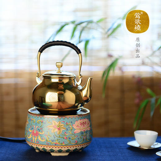 【莺歌烧旗舰店】莲花纹 宝蓝底 电陶炉 商品图2