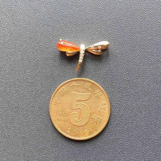 冰种红翡蜻蜓吊坠18k黄金钻石镶嵌 商品图3