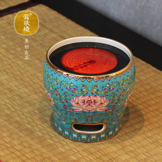 【莺歌烧旗舰店】莲花纹 宝蓝底 电陶风炉 商品图0