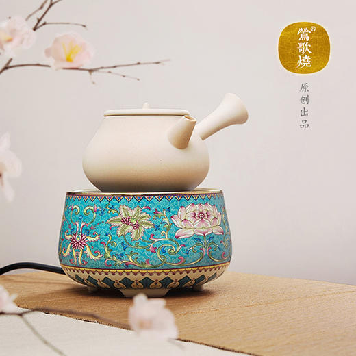 【莺歌烧旗舰店】莲花纹 宝蓝底 电陶炉 商品图3