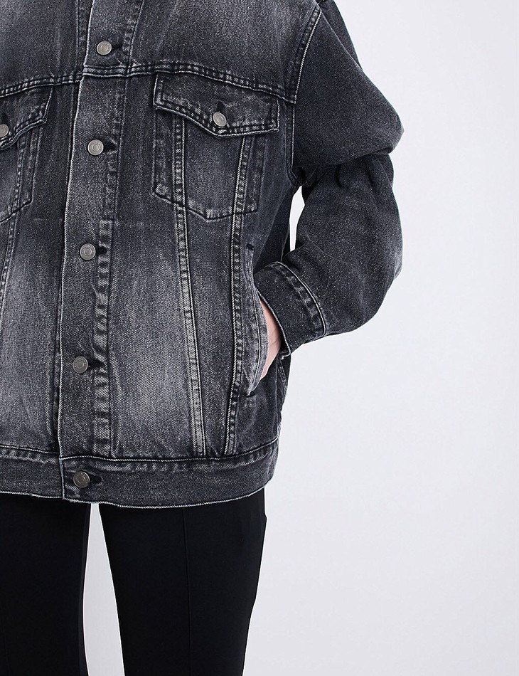 巴黎sj重水洗做旧磨白denimjacket情侣款wt107