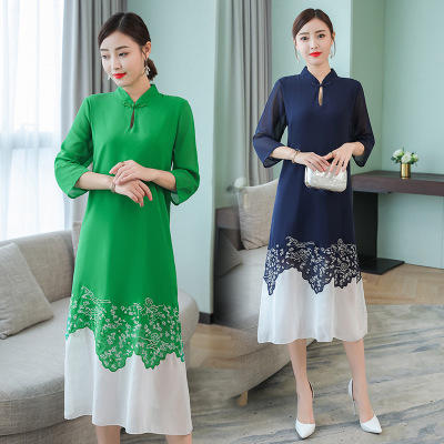 fne8112中国风民族绿色连衣裙