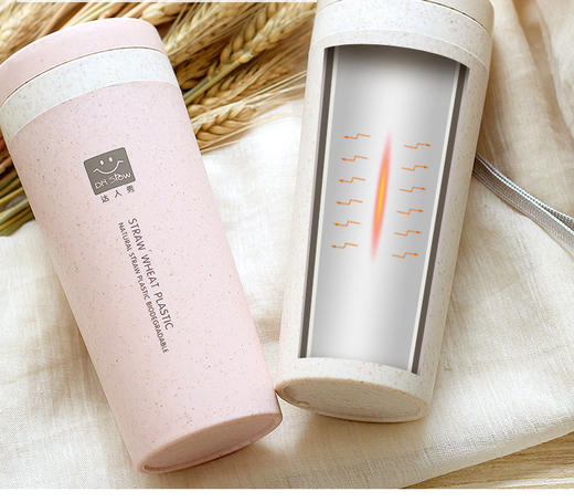 【居家类】创意健康环保麦秆纤维双层保温杯 居家办公喝水手提杯 随手杯 商品图2