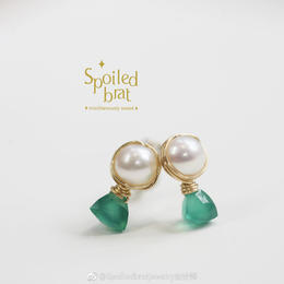 SpoiledBart Jewelry 天然珍珠绿玉髓耳钉