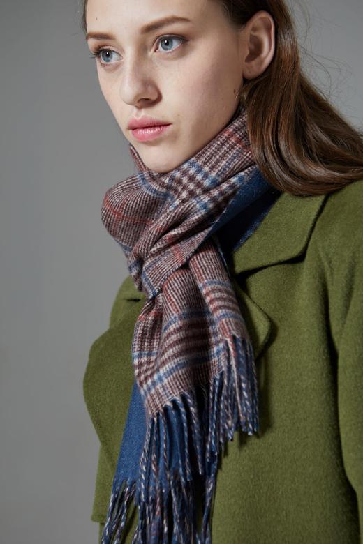 双面双色纯羊绒围巾 加宽 格伦格/牛仔蓝 商品图2