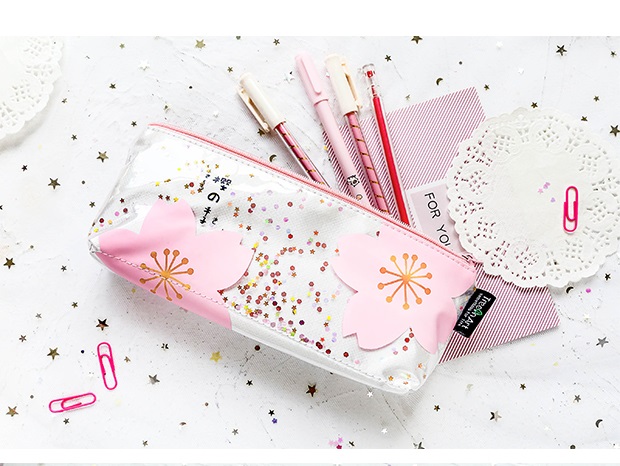 三年二班樱花亮片笔袋韩国女生文具袋大容量可爱小清新学生文具