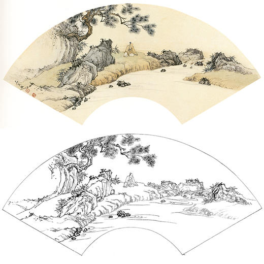 孙天牧工笔山水人物扇面小品白描底稿-《犹子梦渔樵》-多种白描尺寸可选-ST09 商品图0