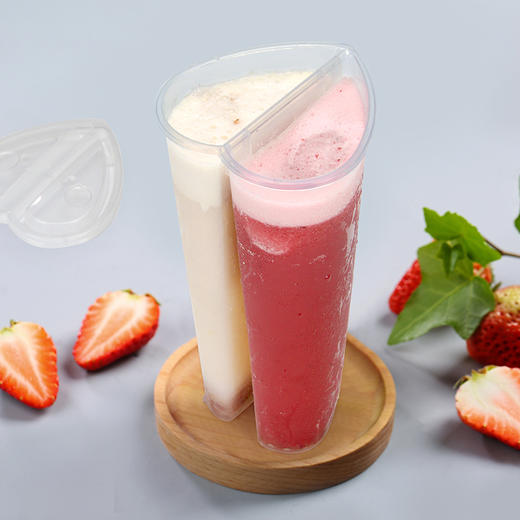 喇叭花700ml双响炮奶茶杯一次性600ml果汁杯注塑双格冷饮杯分享杯300个 商品图2