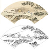 孙天牧工笔山水人物扇面小品白描底稿-《仿踏歌图》-多种白描尺寸可选-ST15 商品缩略图0