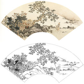 孙天牧工笔山水人物扇面小品白描底稿-《兴尽而归》-多种白描尺寸可选-ST07