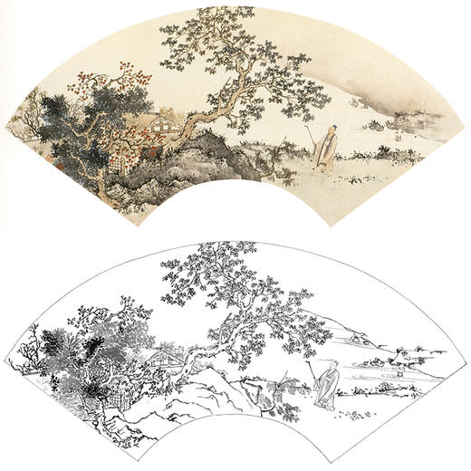 孙天牧工笔山水人物扇面小品白描底稿-《兴尽而归》-多种白描尺寸可选-ST07 商品图0