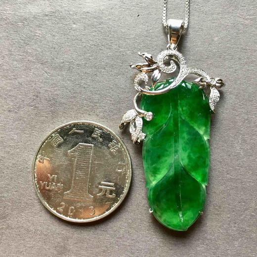 高冰种阳绿翡翠叶子18k白金钻石镶嵌 商品图3