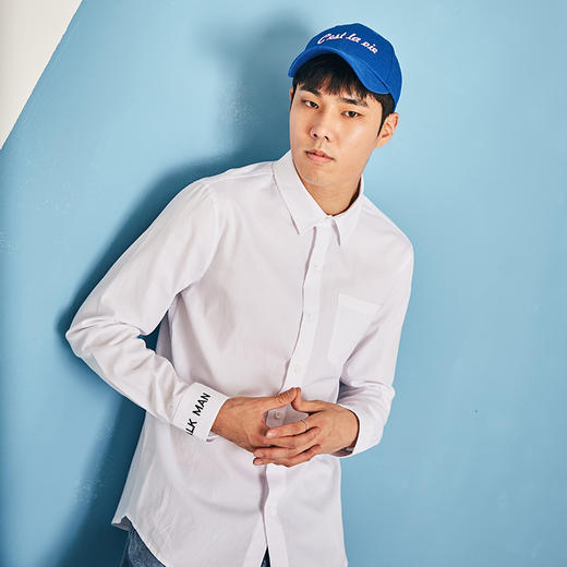 韩都衣舍男装韩版2018秋装新款字母刺绣潮长袖衬衣开衫ar8016梦