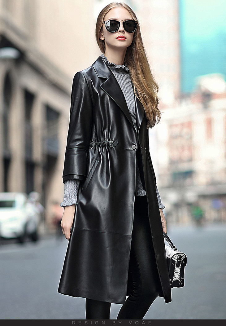 bj hs-001单皮真皮皮衣女中长款绵羊皮风衣