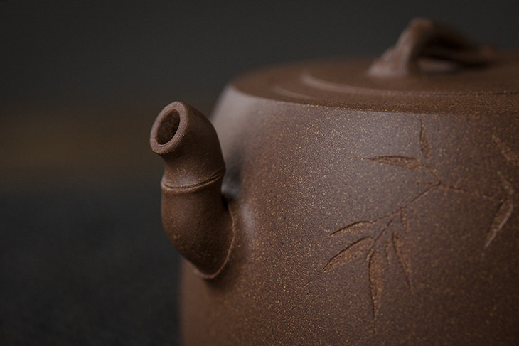 茶香记素竹无尘手工刻绘段泥竹节紫砂壶创新竹壶清雅苍健