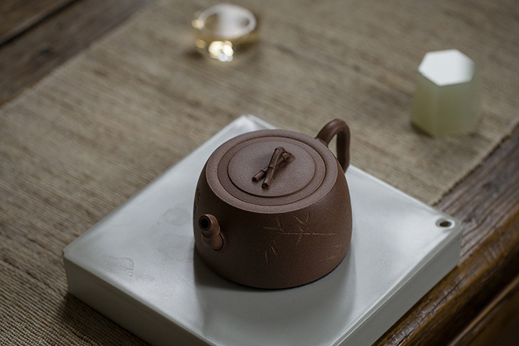 茶香记素竹无尘手工刻绘段泥竹节紫砂壶创新竹壶清雅苍健