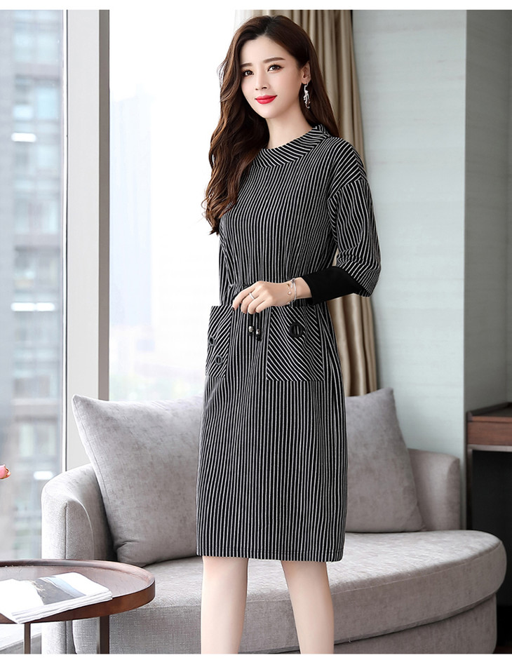 al mljl8878 中腰2018年秋季条纹一步裙连衣裙