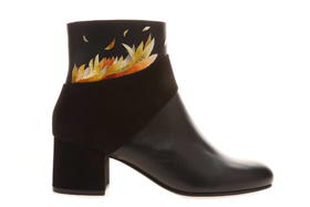 sheme鹤鸣 燃  新中式反绒 丝绸刺绣 nappa 粗跟优雅女士短靴