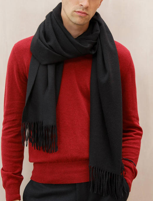 经典纯羊绒披肩 黑色 商品图2