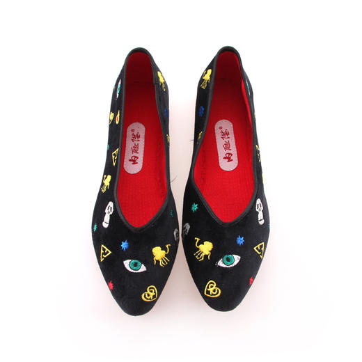 内联升女鞋手工单鞋皮底IP衍生款养家之人(眼睛)尖口布鞋YJ7259 商品图4