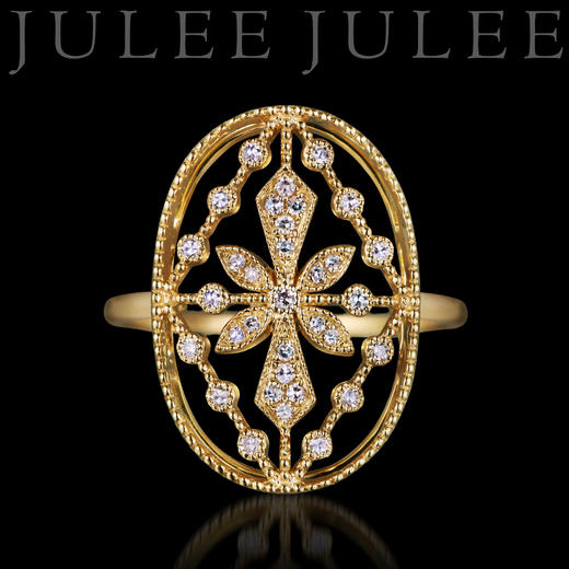 JULEE JULEE 茱莉茱莉 鸢尾花18k黄金钻石戒指 古典镂空 食指女戒 商品图0