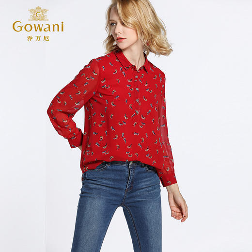 乔万尼chic早春上衣时尚宽松印花雪纺衬衫女长袖韩版EB3C200 商品图1