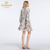 乔万尼春装桑蚕丝大牌长袖印花宽松落腰中长真丝连衣裙EB3E205 商品缩略图3