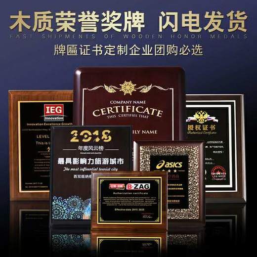 实木奖牌定制木质经销商加盟授权牌证书定做木托聘书荣誉牌匾刻字 商品图1