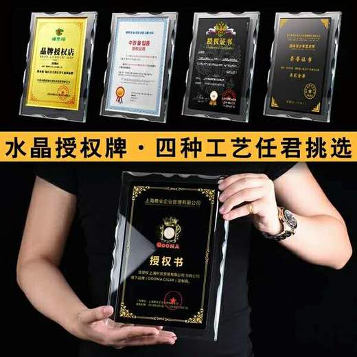 奖杯定制定做水晶奖杯授权牌制作加盟荣誉牌匾高档经销商代理证书 商品图2