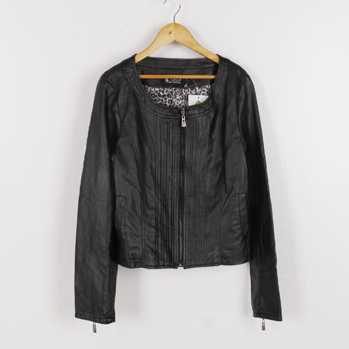 XL码黑色修身气质皮衣女机车服帅气B113 商品图0