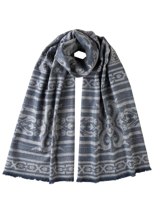 美利奴羊毛提花围巾 180x50cm 蓝色 商品图1