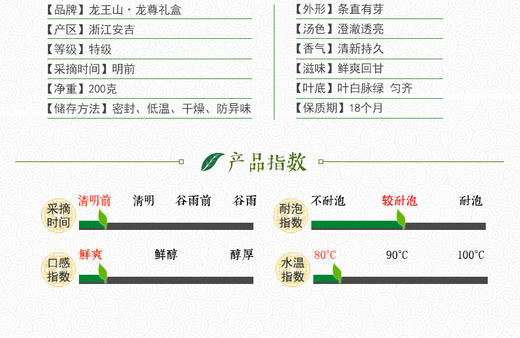 龙王山安吉白茶正宗绿茶明前茶礼盒装龙尊系特级茶叶200g 商品图11