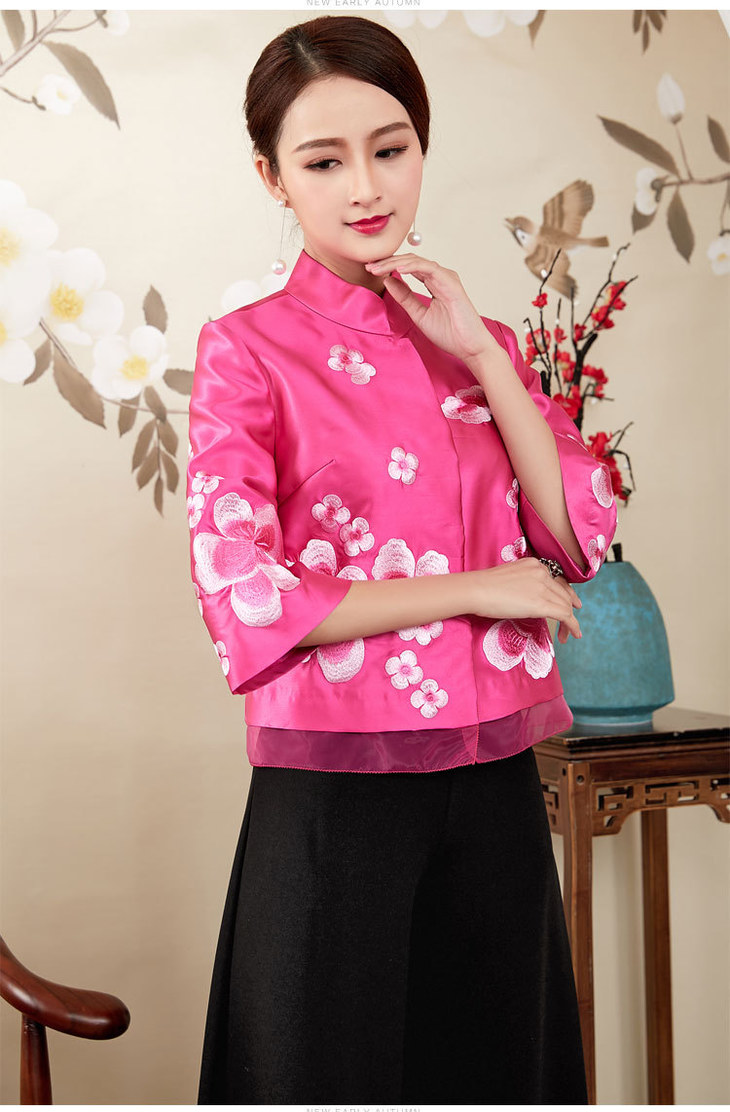 新款中式刺绣女唐装欧根纱短款上衣外套9825
