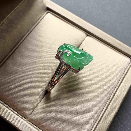 冰种阳绿翡翠貔貅戒指18k黄金镶嵌 商品图5