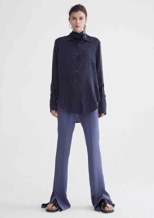 HIDEMI 雾霾蓝微喇开衩长裤 商品图0