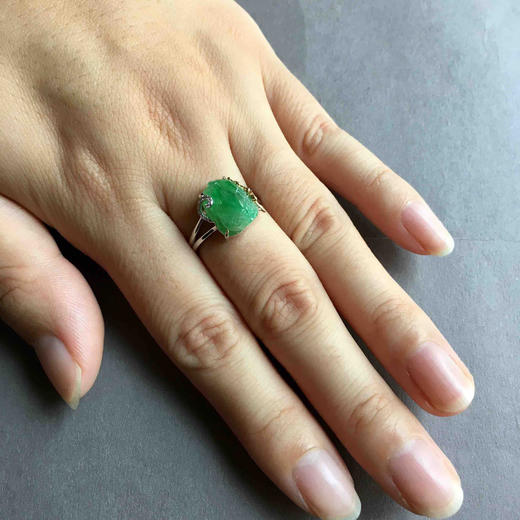 冰种阳绿翡翠貔貅戒指18k黄金镶嵌 商品图7