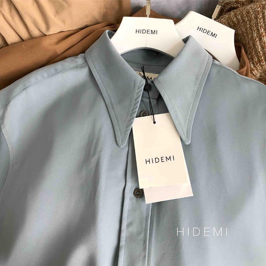 HIDEMI 雾霾蓝剪刀领中长款衬衫 商品图2