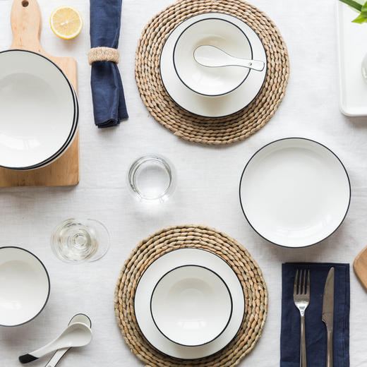 摩登主妇欧式创意黑线陶瓷餐具装菜盘子碟子菜盘西餐盘家用碗汤盘 商品图3
