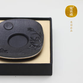 【莺歌烧旗舰店】山鼠望月 铜胎铁面金边 茶托