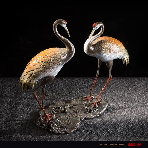朱炳仁铜  精铜      神仙眷侣   非遗铜鹤摆件 工艺品家居摆件 商品图3