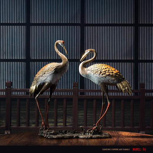 朱炳仁铜  精铜      神仙眷侣   非遗铜鹤摆件 工艺品家居摆件 商品图2