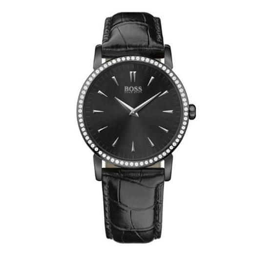 hugoboss女士黑色皮带石英手表1502303特价75折