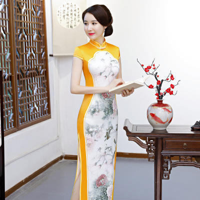 ZA  972 原创改良长款丝绸印花旗袍 商品图3