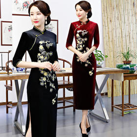 GSJ-9817-8新款丝绒绣花大码旗袍