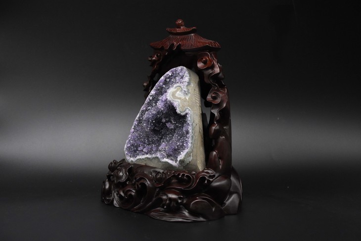 巴西玛瑙紫晶花屏风摆件