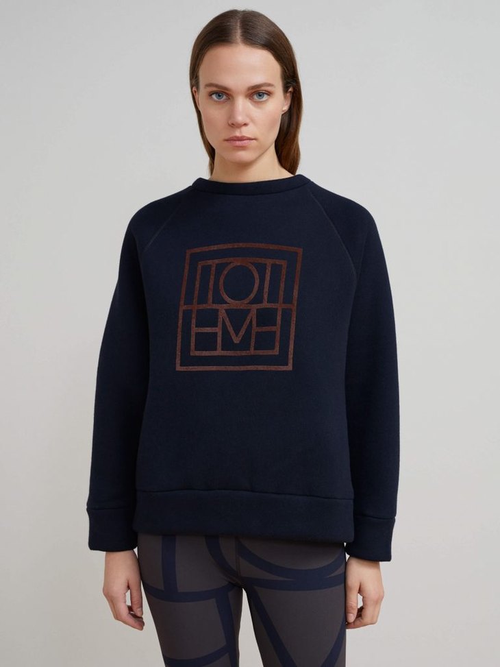 toteme18pf深蓝色圆领印花加绒卫衣