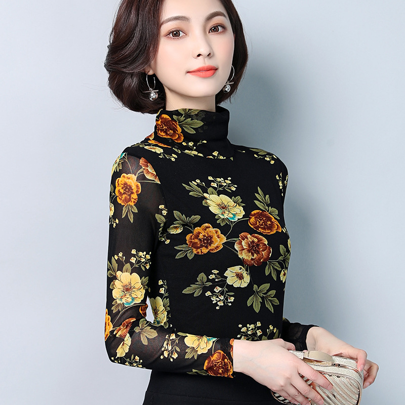 KQL-9358新款印花弹力修身长袖T恤